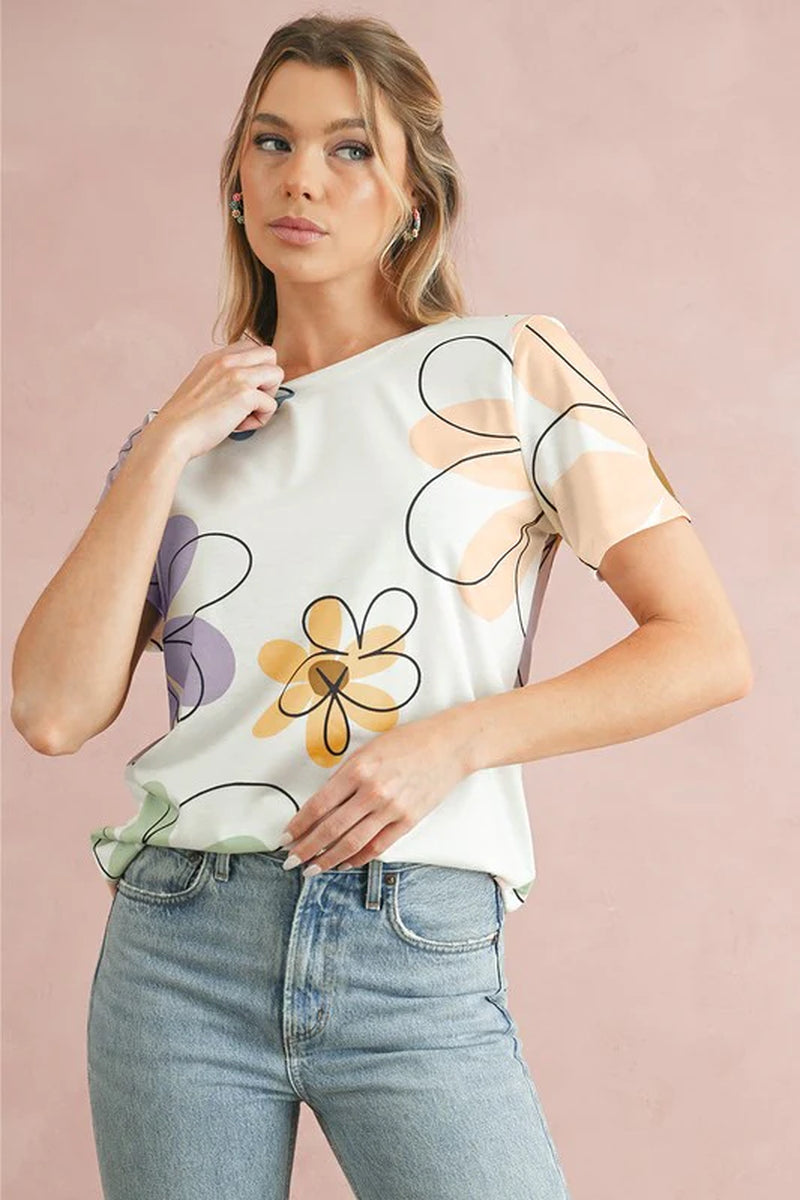 Summer Flower Print round Neck T Shirt